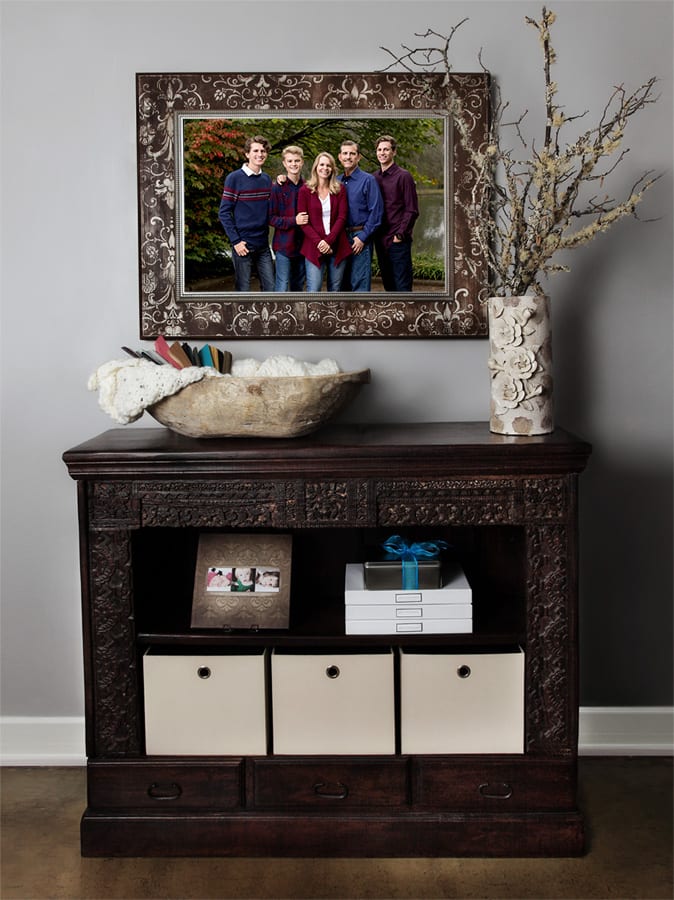 framed family picture wall display