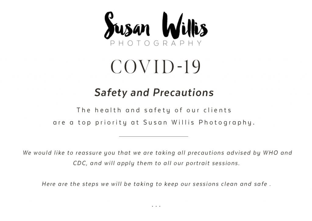 Covid-19 Safety and Precautions for Susan Willis Photography